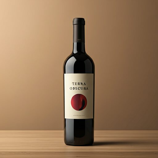 A bottle of Terra Obscura red wine on a warm studio backdrop